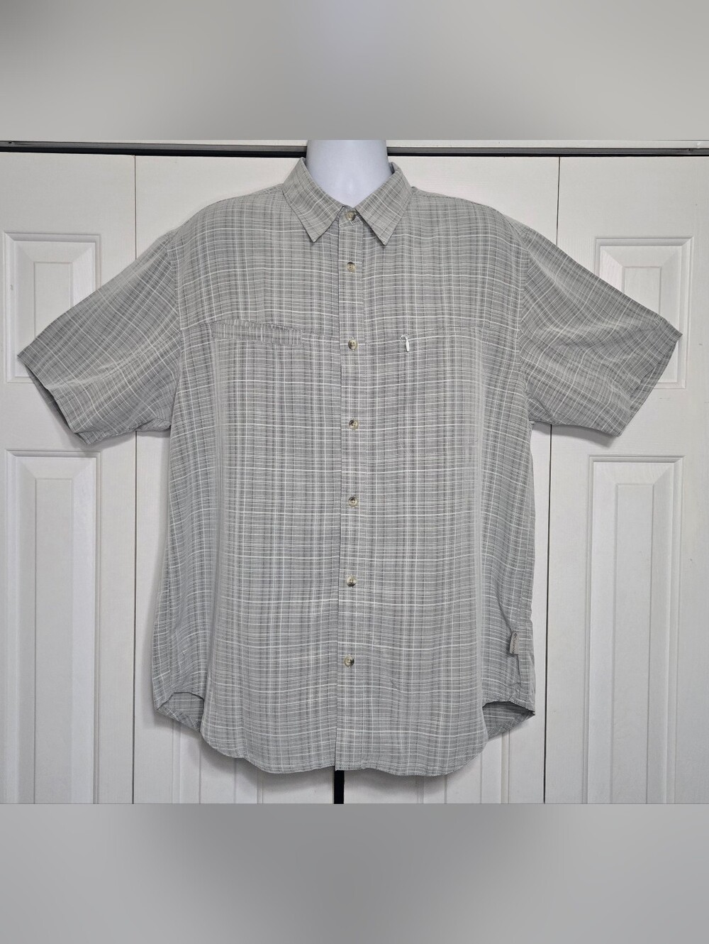 Columbia Titanium Shirt XXL Mens Gray Plaid Modal Short Sleeve Zipper Pocket